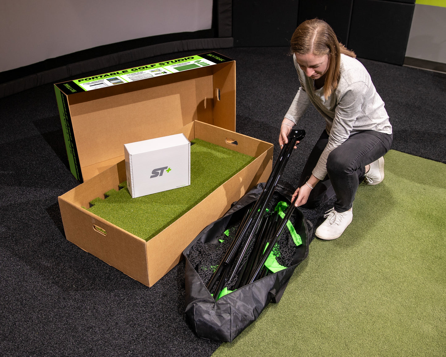 SKYTRAK+ Portable Golf Sim Studio – Indoor & Outdoor Practice Package