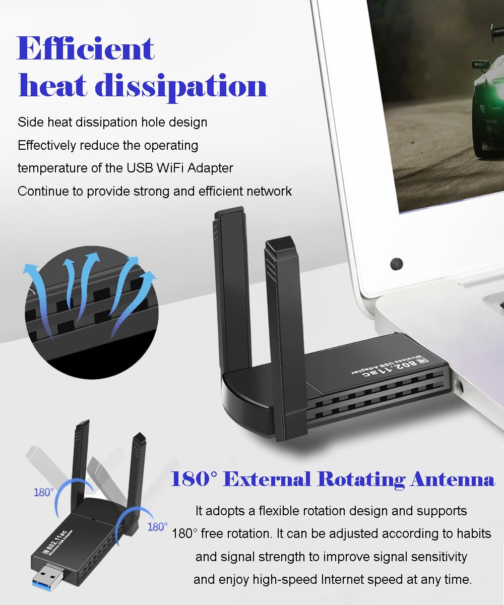 Dual Band USB WiFi Adapter - Ultra-Fast 867Mbps, Multi-Network Connectivity