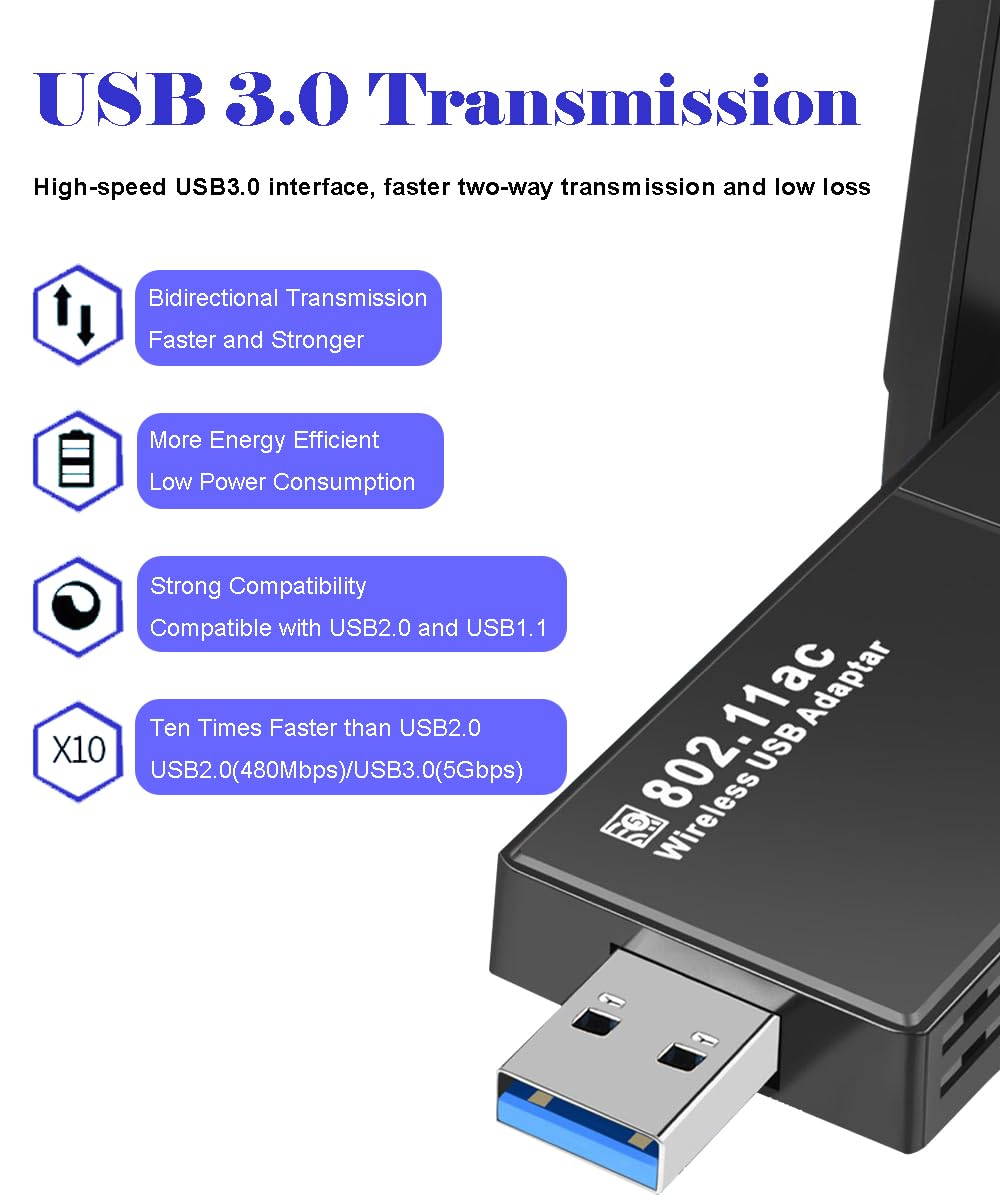 Dual Band USB WiFi Adapter - Ultra-Fast 867Mbps, Multi-Network Connectivity